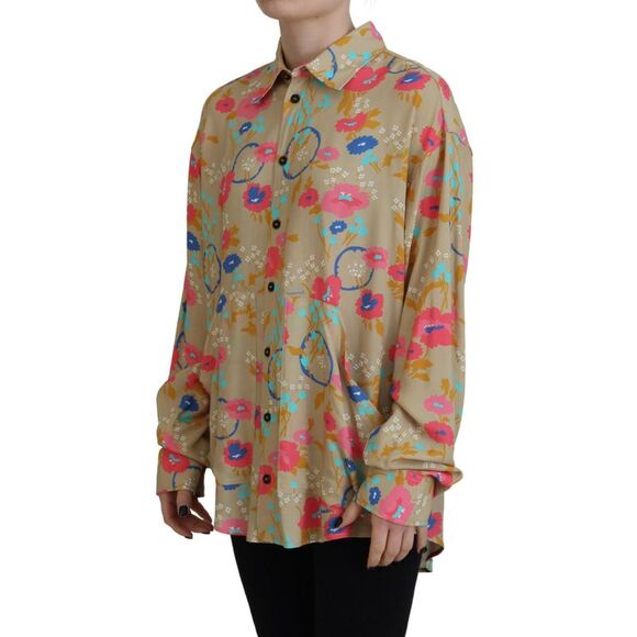 Dsquared² Beige Floral Collared Button Down Long Sleeves Women's Shirt - Picture 2 of 5